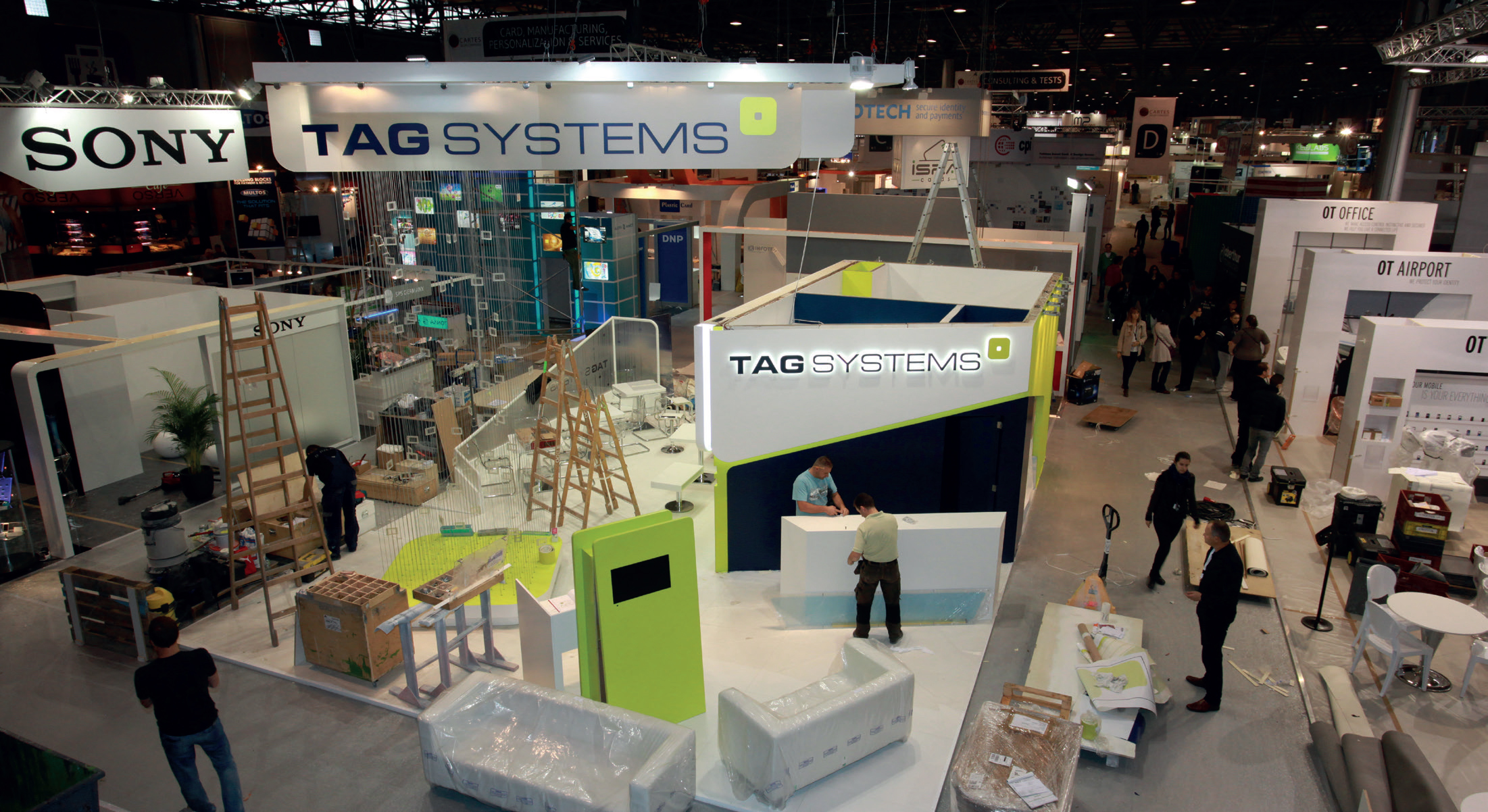 Hive of activity: CARTES SECURE CONNEXIONS exhibitors set up their stands yesterday Exhibitors setting up stands