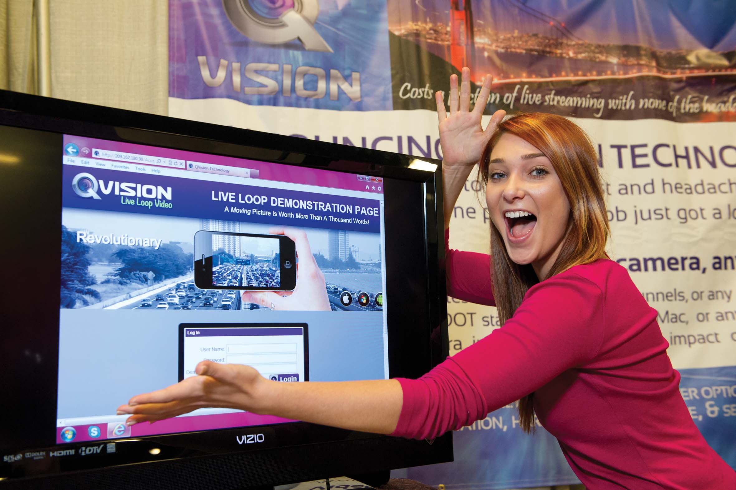 QVisions Margret F Yova shows off the Live Loop Video traffic system Margret F Yova of QVisions