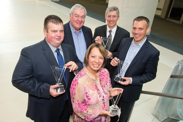 Representatives from California, Florida and Michigan Departments of Transportation with the Innovation and Research and Design Awards, Outreach Award and Sustainability Award respectively. Award Winners from ITS World Congress