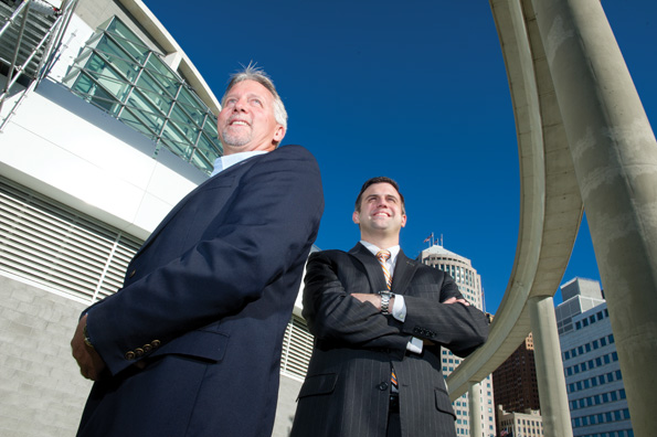 Rick Warner of TSPS (left) and Eric Morris of HNTB HNTB Truckers