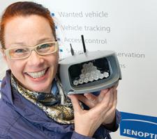 Sabine Röttgen of Jenoptik with a vector ANPR camera avatar