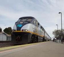 Amtrak train at station in Merced