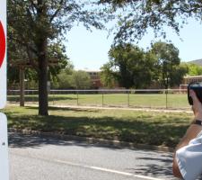 Police officer with speed camera