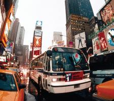 bus on busy street