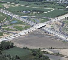 An aerial view of the Huntley interchange under construction