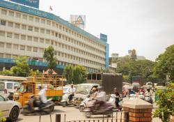 Traffic jam at Canara Bank near Town Hall Circle in Bangalore