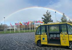 Darwin autonomous shuttle Harwell Science and Innovation Campus Navya AWS satellite communications