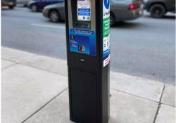 Flowbird solar powered smart multi-space parking pay stations Des Moines Iowa