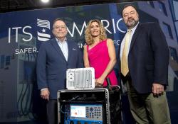 Brad Stertz (left) of Audi Government Affairs with ITS America’s Laura Chace and Blaine Leonard from Utah DOT